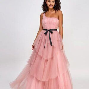 City Studio Juniors' Tulle One-Shoulder Ball Gown Pale Mauve Size 13/14